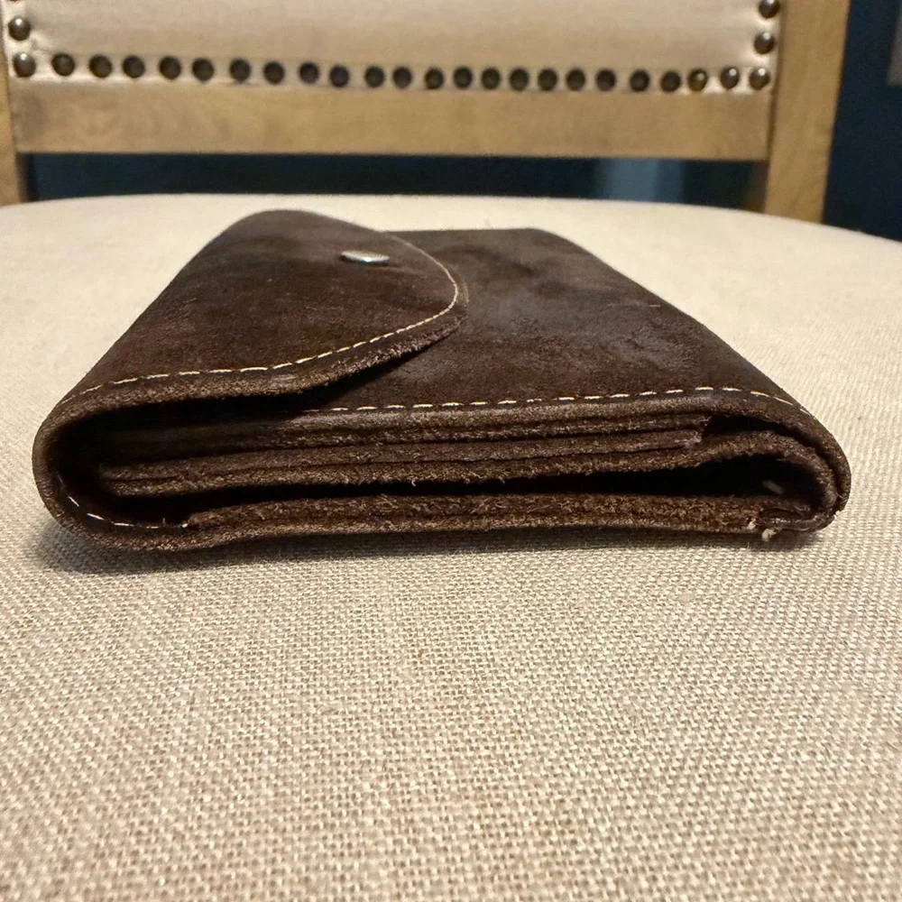Men's Vintage Dark Brown Tri-fold Suede Leather Wallet